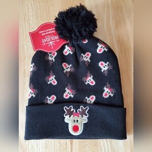 Holiday Time Womens Black Rudolph Hat/Beanie New